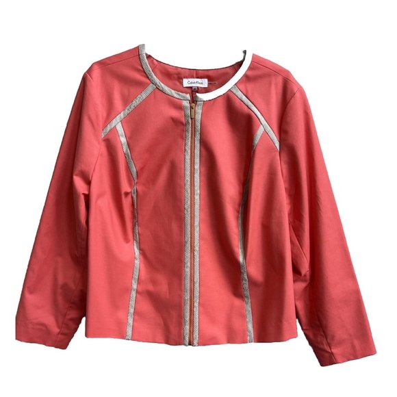 NWT Calvin Klein Pink Snakeskin Trim Collarless Full Zip Jacket Size‎ 18W rt 140 - Picture 1 of 13